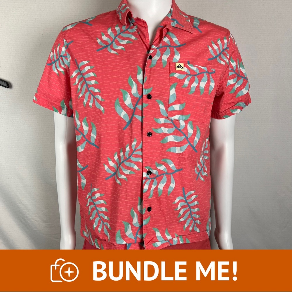 Cloud 9 Red and Blue Leaf Print Men's Shirt